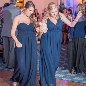 Strapless Navy Formal Maxi Dress Gown Blue